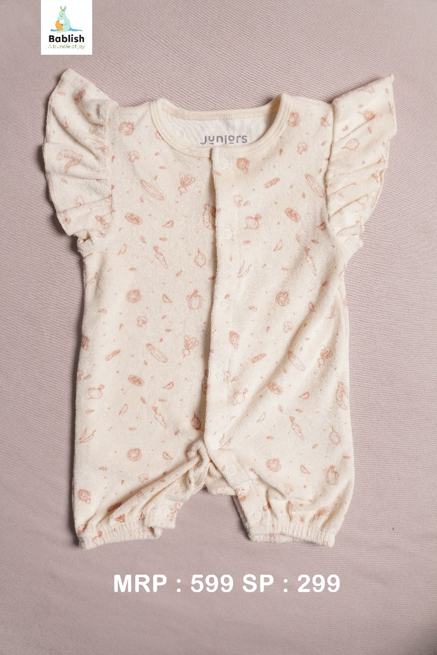 Infant Girls Beige Printed Ribbed Romper Suit